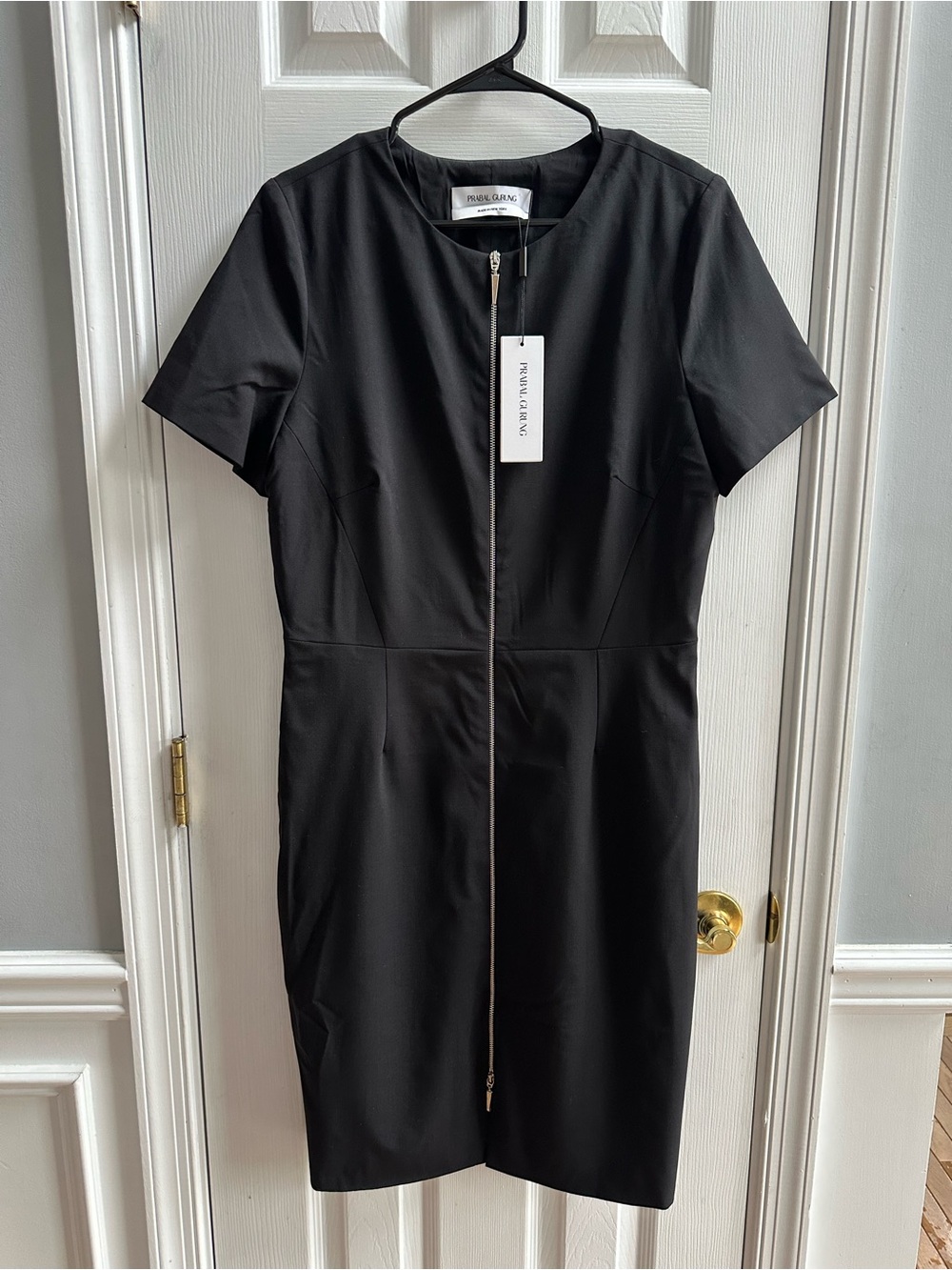 Prabal Gurung Women's Black Short-Sleeve Dress Size 12 Front Zipper NWT